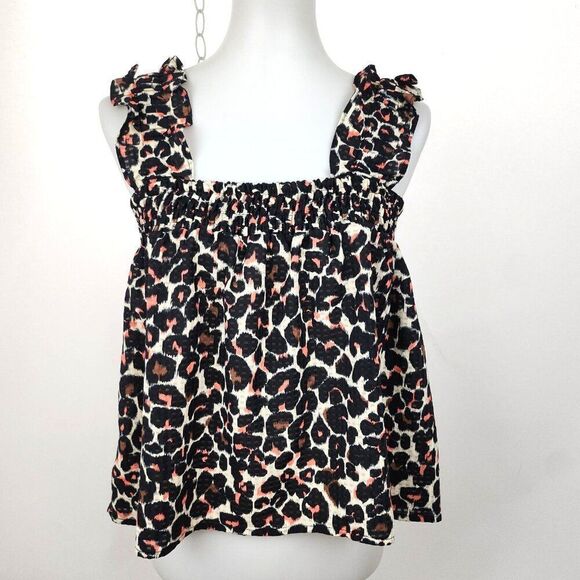 Who What Wear Ruffle Smocked Swing Tank Top Leopard Print Womens Size M - Picture 1 of 5